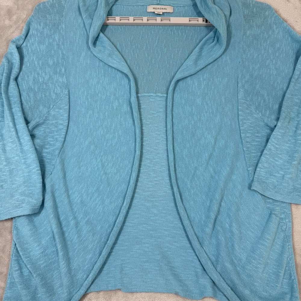 Women`s Collarless Opened Gauze Bolero Shrug Cardigan Jacket XXL Beach Boho Blue - Picture 4 of 11